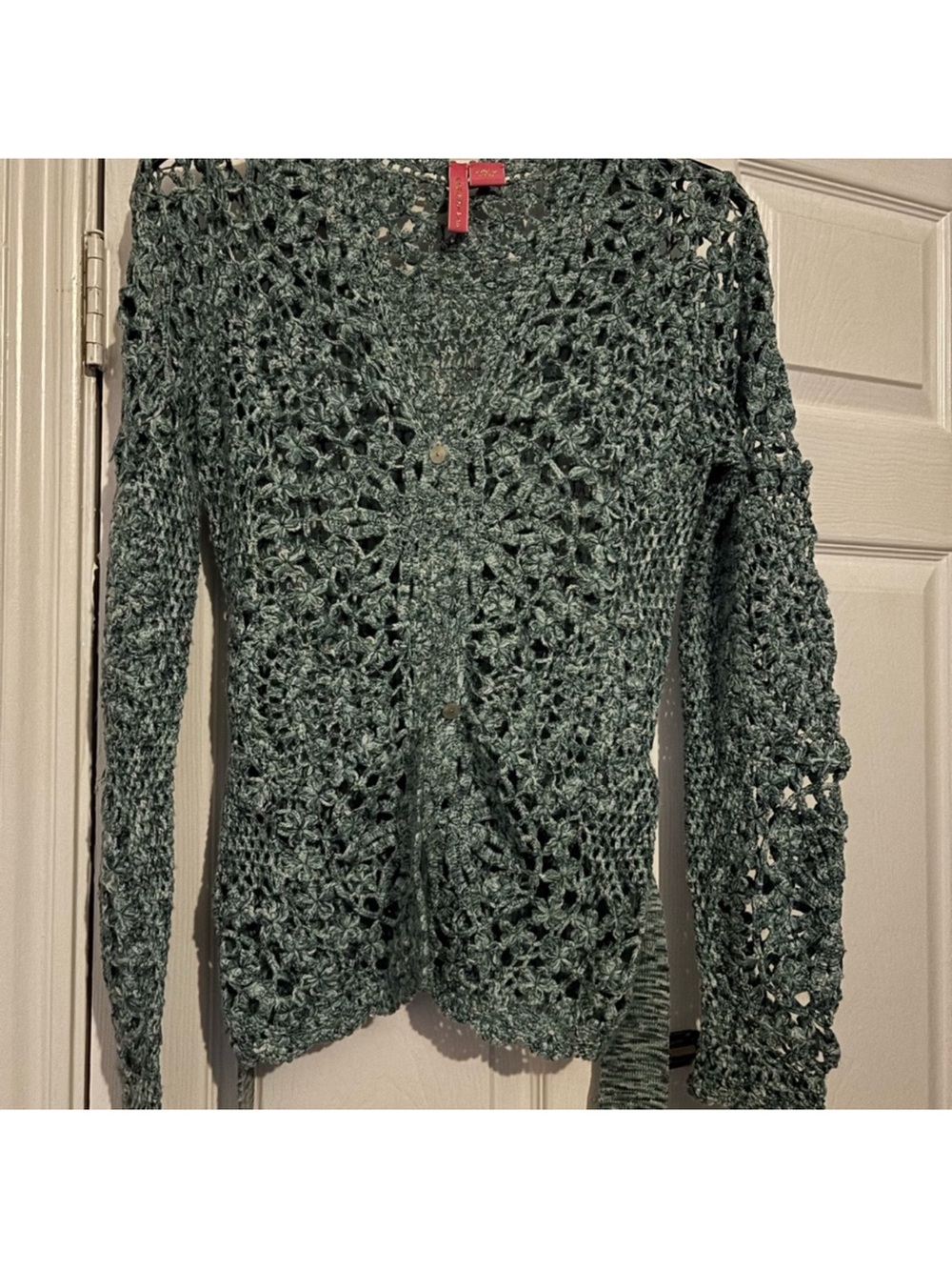 Charlotte Russe Open-Knit Crochet Cardigan - Sage Green